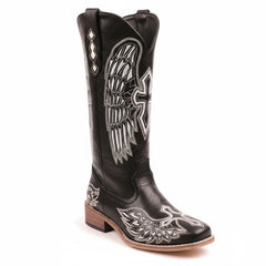 Tuhoomall Comfortable Women's Mid-Calf Boots with Embroidery - Trendy Casual Style - 4 cm Chunky Heel for All Seasons