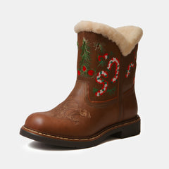 Tuhoomall Christmas Cozy Short Boots – Festive Round-Toe Ankle Style