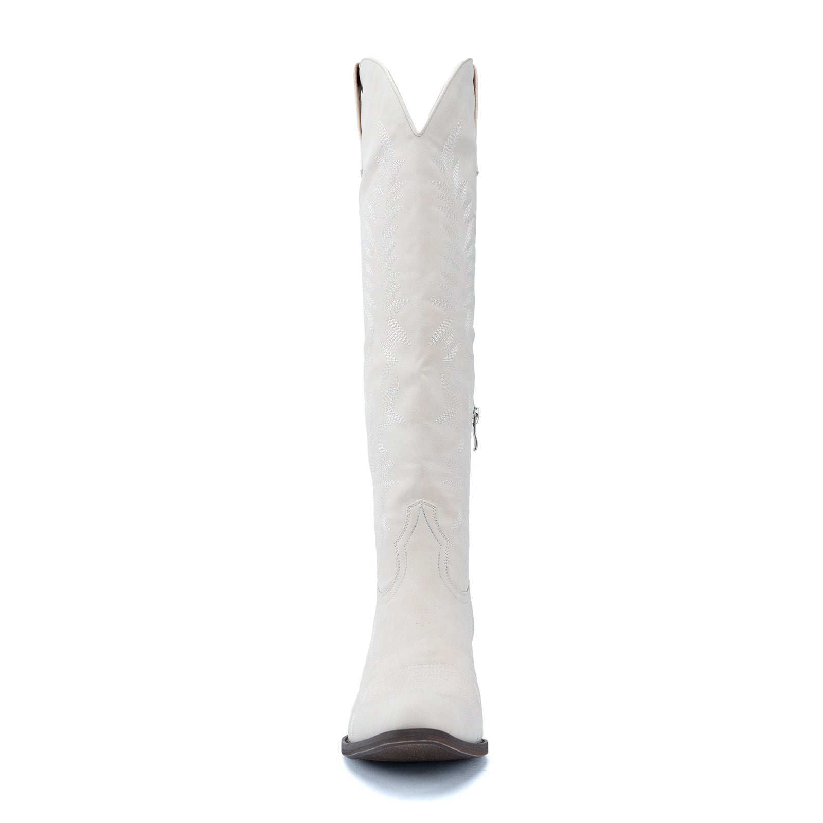 Tuhoomall Western Knee-High Cowgirl Boots with Embroidery, Chunky Heel, Slip-On Design for Outdoor Adventures