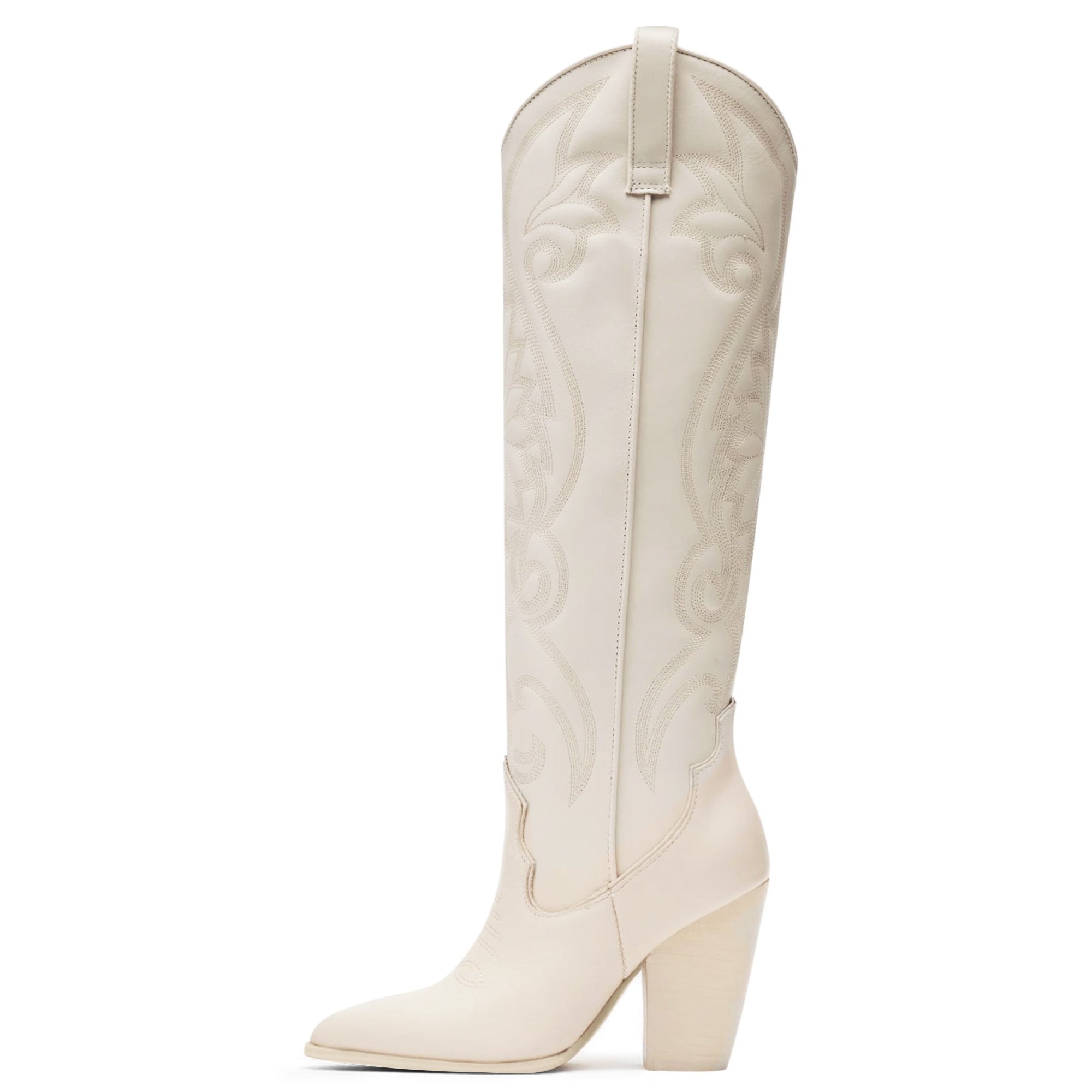 Tuhoomall Western Floral Embroidered Knee-High Boots for Women - Comfortable Slip-On Design with Chunky Heel for Parties and Daily Wear