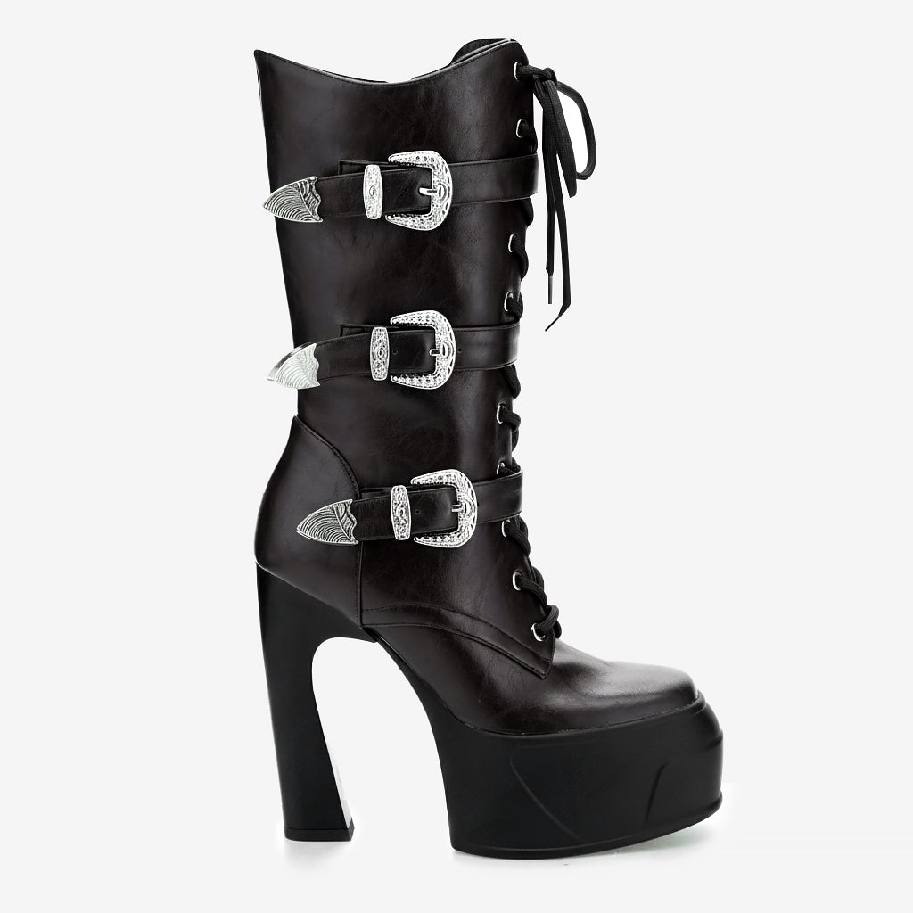 Tuhoomall Waterproof Platform Boots with Adjustable Buckle, High Heel and Anti-Slip Design for Outdoor and Rainy Day Fashion