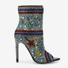 Tuhoomall Stylish Women’s Ankle Boots with Rhinestones, Peep Toe, High Heel for Parties,Trendy and Elegant