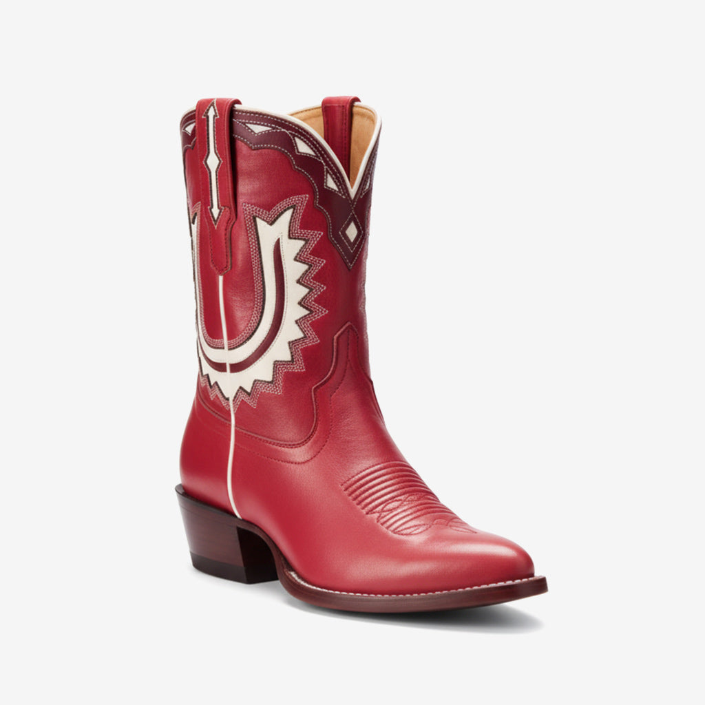 Tuhoomall Stylish Women's Ankle Boots with Embroidery and Laser Cut Out, Perfect for Parties and Performances, Comfortable Chunky Heel Design