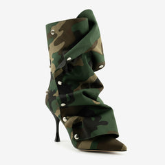 Tuhoomall Pointed Toe High Heel Cowboy Ankle Boots with Studded Design for Fashion Forward Themes