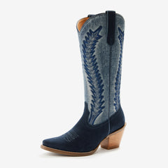 Tuhoomall Western Cowboy Boots for Women, Embroidered Design, Stylish Casual Mid-Calf Booties, Chunky Heel, Versatile for All Seasons