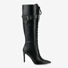 Tuhoomall Fashion Knee-High Boots For Parties, Stylish Pointed Toe With Adjustable Buckle And 9cm Stiletto Heels, Comfortable PU Material, Perfect For All Seasons