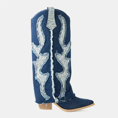 Tuhoomall Western Cowboy Boots for Women - Comfortable Rhinestone Foldable Design for Casual, Outdoor, or Party Wear Tuhoomall