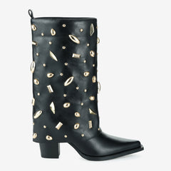 Tuhoomall Desert Style Chunky Heel Ankle Boots for Women, Studded Design, Perfect for Parties and Casual Events