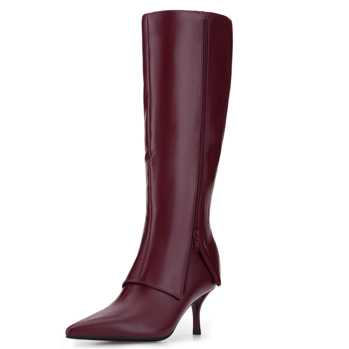 Tuhoomall Knee-High Fashion Boots With Zip Closure For Parties And Casual Wear, Elegant Pointed Toe, 7cm Cat Heel, All-Season Style