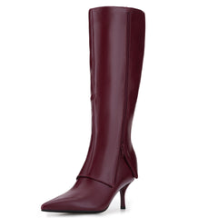 Tuhoomall Knee-High Fashion Boots With Zip Closure For Parties And Casual Wear, Elegant Pointed Toe, 7cm Cat Heel, All-Season Style