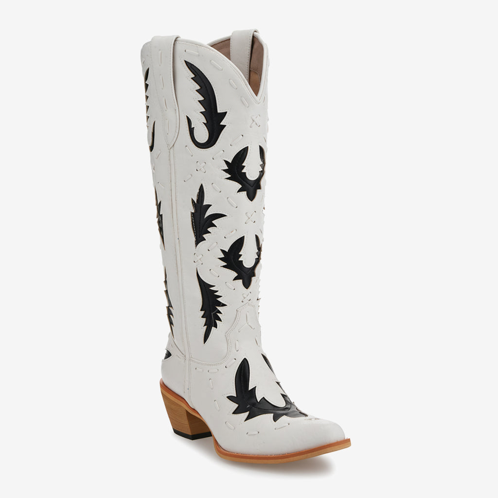 Tuhoomall Western Knee-High Cowboy Boots With Chunky Heel, Stylish Suede , Chic Patchwork Design For Comfort In Casual Outfits