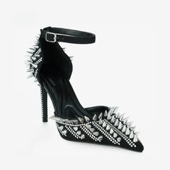 Tuhoomall High Heel Sandals for Performance and Parties, Pointed Toe, Adjustable Buckle, Sparkling Rhinestones, Summer Fashion Tuhoomall