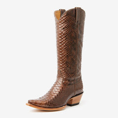 Tuhoomall Western Style Knee-High Cowboy Boots For Women, Comfortable Ankle Design, Fashionable Casual Look With Faux Leather In Crocodile & Snake Patterns