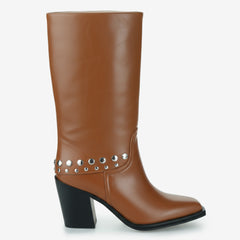 Tuhoomall Synthetic Leather Chunky Heel Ankle Boots with Metal Buckle for Casual Work and Outdoor Activities