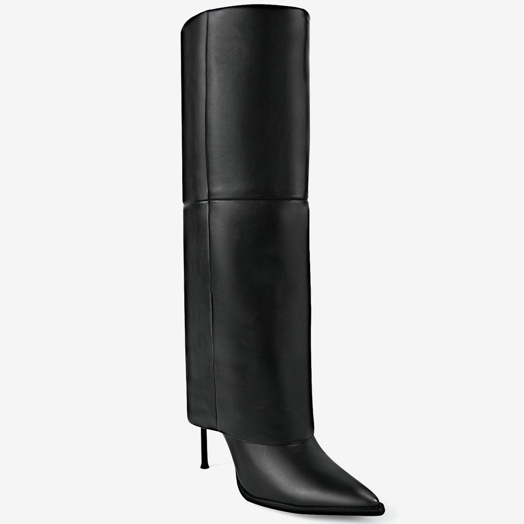 Tuhoomall Knee-High Stiletto Boots for Parties - Classic Style, Pure Color, Comfortable Fit, 10cm Heel, Perfect for Fashionable Evening Wear