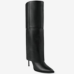 Tuhoomall Knee-High Stiletto Boots for Parties - Classic Style, Pure Color, Comfortable Fit, 10cm Heel, Perfect for Fashionable Evening Wear