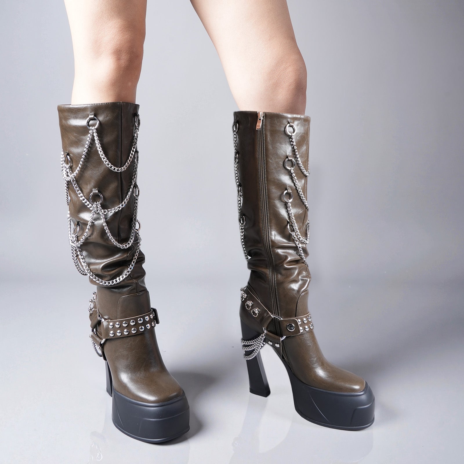Tuhoomall Over-the-Knee Waterproof Platform Boots for Women - Chunky Heel, Stylish Tassel, Perfect for Parties and Casual Travel
