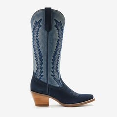 Tuhoomall Western Cowboy Boots for Women, Embroidered Design, Stylish Casual Mid-Calf Booties, Chunky Heel, Versatile for All Seasons