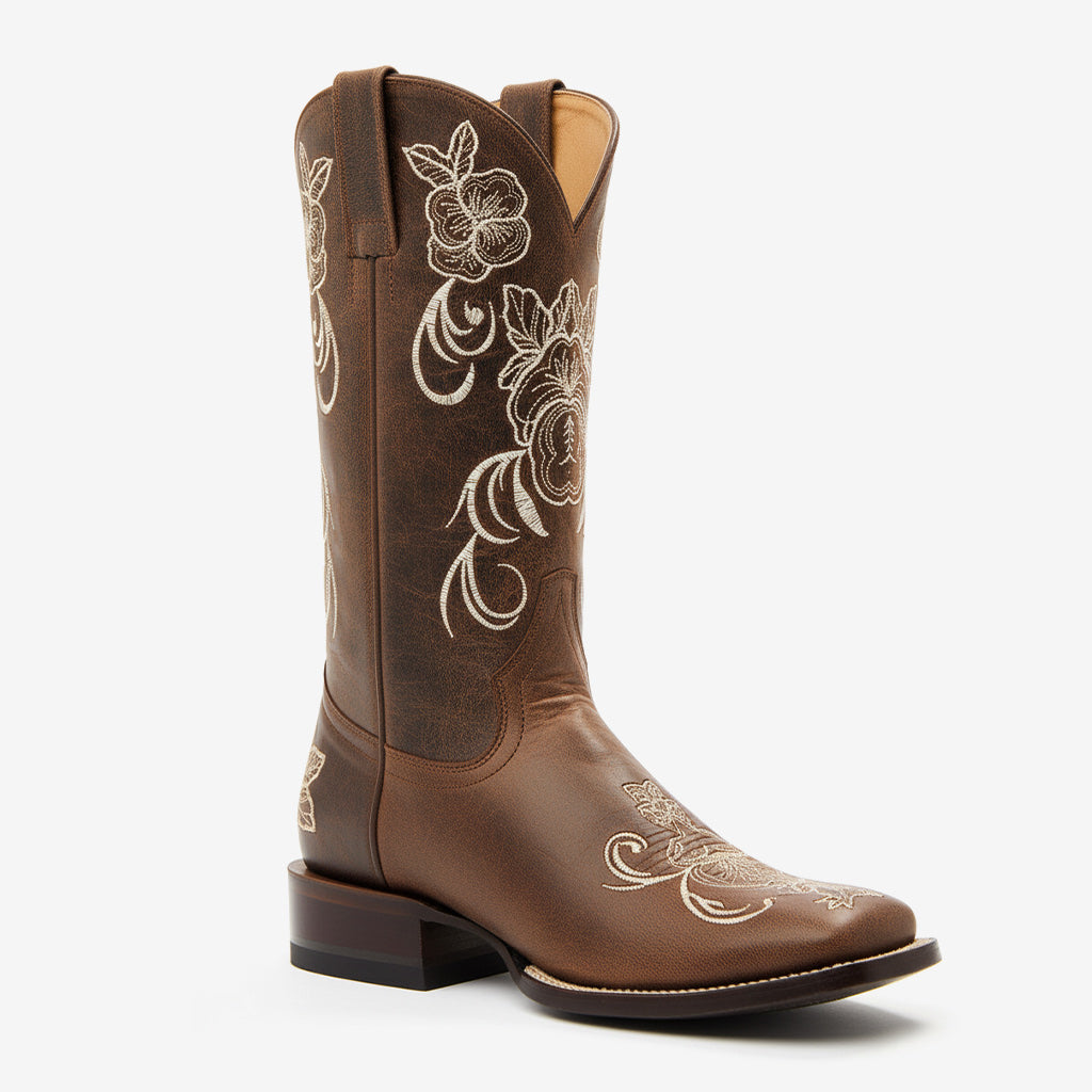 Tuhoomall Western Style Vintage Embroidered Cowboy Boots for Women, Casual Ankle Length, Chunky Heel, Slip-On Design, Perfect for Spring, Autumn, and Winter