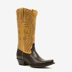 Tuhoomall Comfortable Western Boots for Women - Embroidered Lizard Print, Trendy Mid-Calf Height, 4.5cm Chunky Heel, Perfect for Parties and Outdoor Events