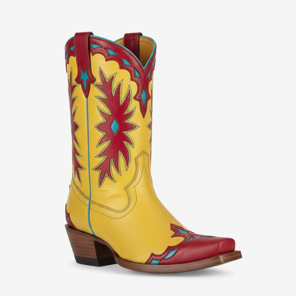 Tuhoomall Western Ankle Boots for Women, Comfortable Slip-On Design, Stylish Floral Embroidery, 4.5cm Block Heel for Year-Round Adventures