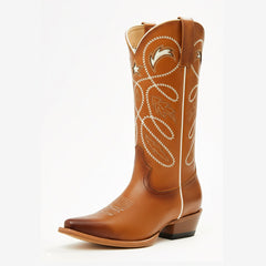 Tuhoomall Western Cowboy Boots for Women, Stylish Rough Heel, Star Embroidery, Easy Slip-On, Casual Fashion All Seasons