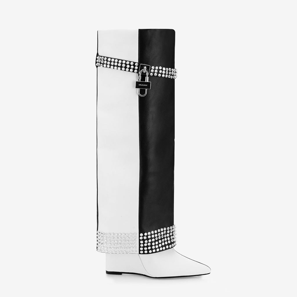 Tuhoomall Style Knee-High Foldable Boots with Studded Design for Casual Outdoor Fashion