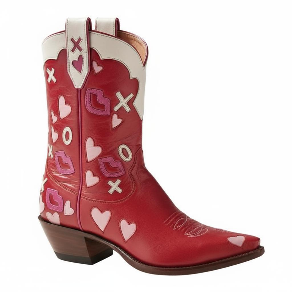 Tuhoomall Western Ankle Boots for Women, 5.5cm Heeled Slip-On, Geometric Pattern with Embroidery, Casual Stylish Mid-Calf Footwear for All Seasons