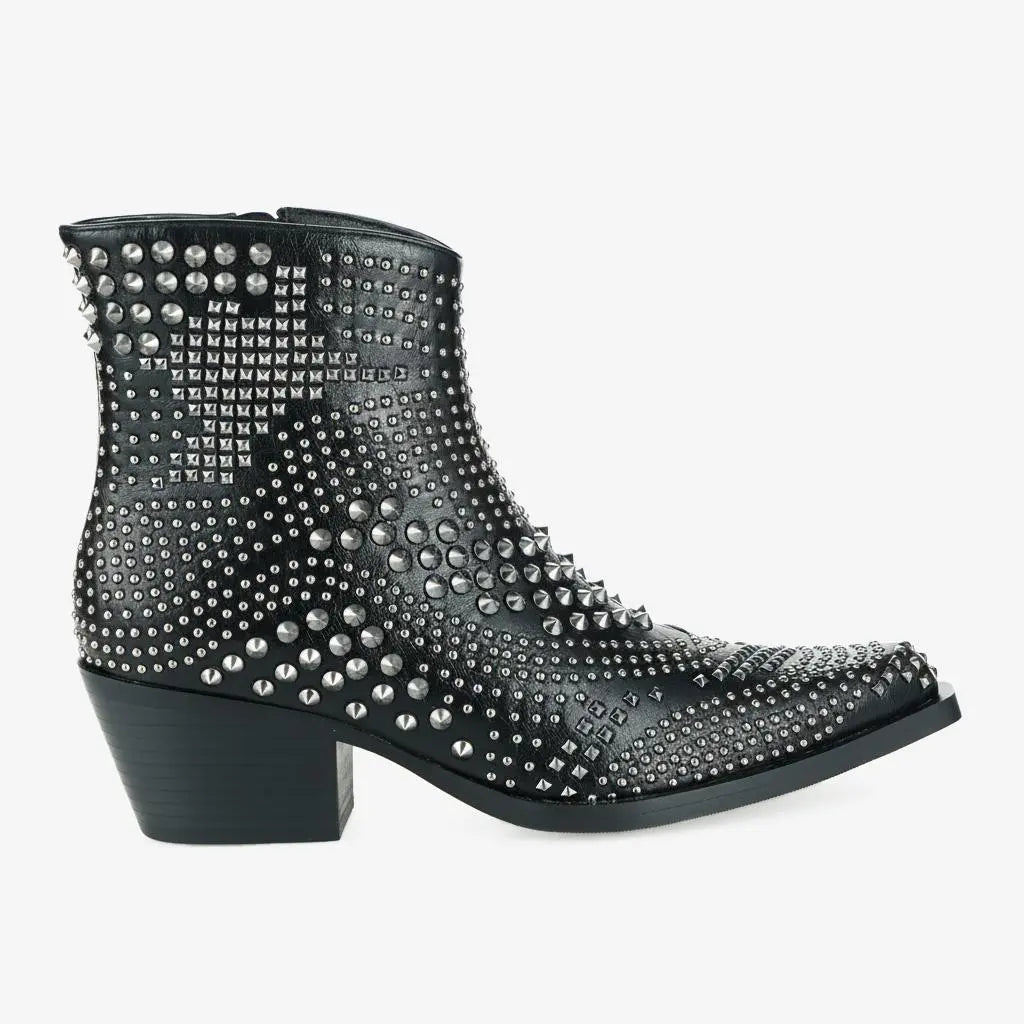 Tuhoomall Western Cowboy Ankle Booties with Rivets - Stylish Chunky Heel, Zipper Closure, Ideal for Casual Parties and Seasonal Wear Tuhoomall