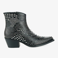 Tuhoomall Western Cowboy Ankle Booties with Rivets - Stylish Chunky Heel, Zipper Closure, Ideal for Casual Parties and Seasonal Wear Tuhoomall
