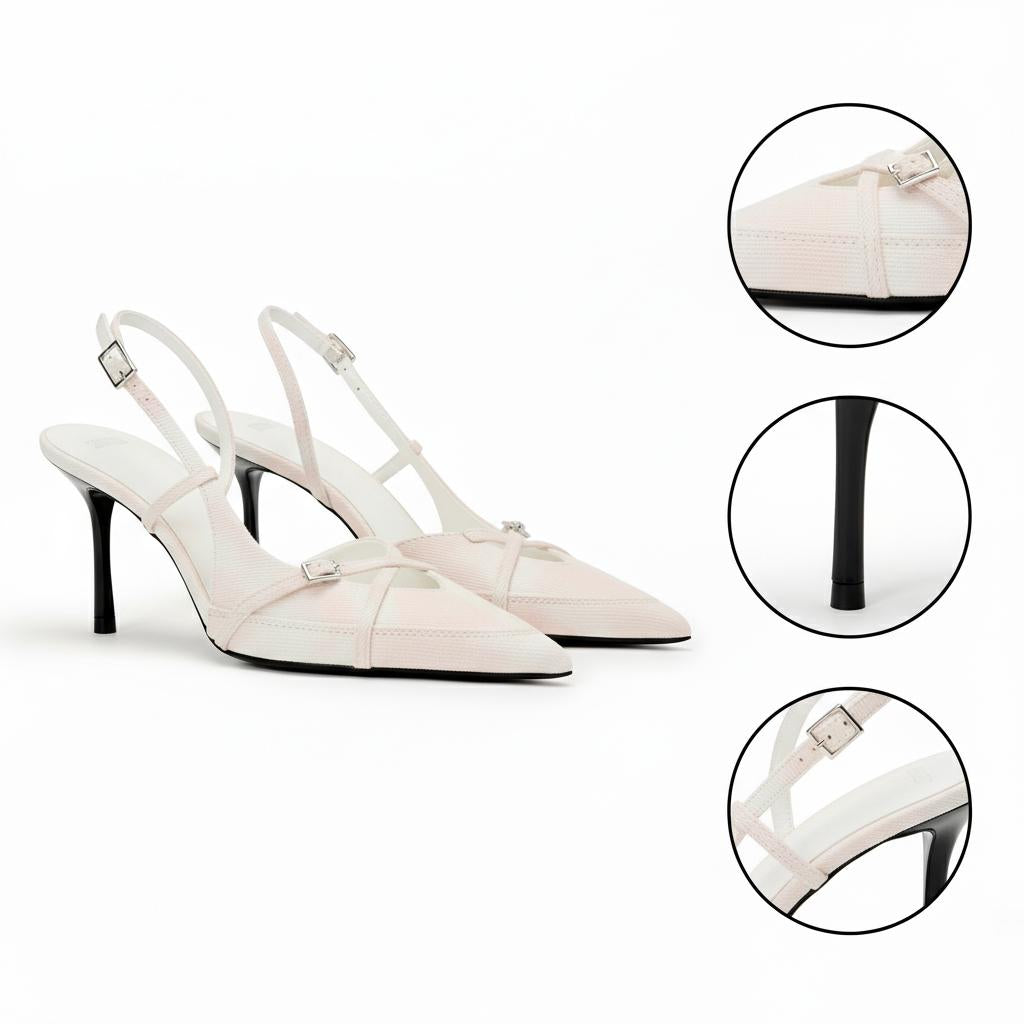 Tuhoomall Stylish High Heel Pumps for Office, Daily Wear, Featuring Pointed Toe and Buckle Closure, Comfortable 3.1 Inch Heels, Rubber Sole, Denim Material Tuhoomall