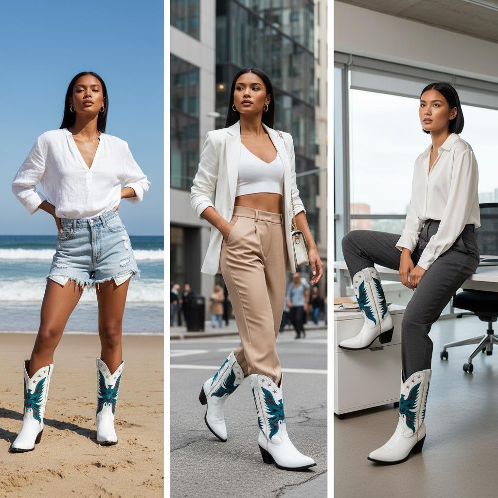 Tuhoomall Western Cowboy Boots for Women, Stylish Mid-Calf Chunky Heel, Unique Embroidered Animal Pattern, Perfect for Outdoor Casual Wear Tuhoomall