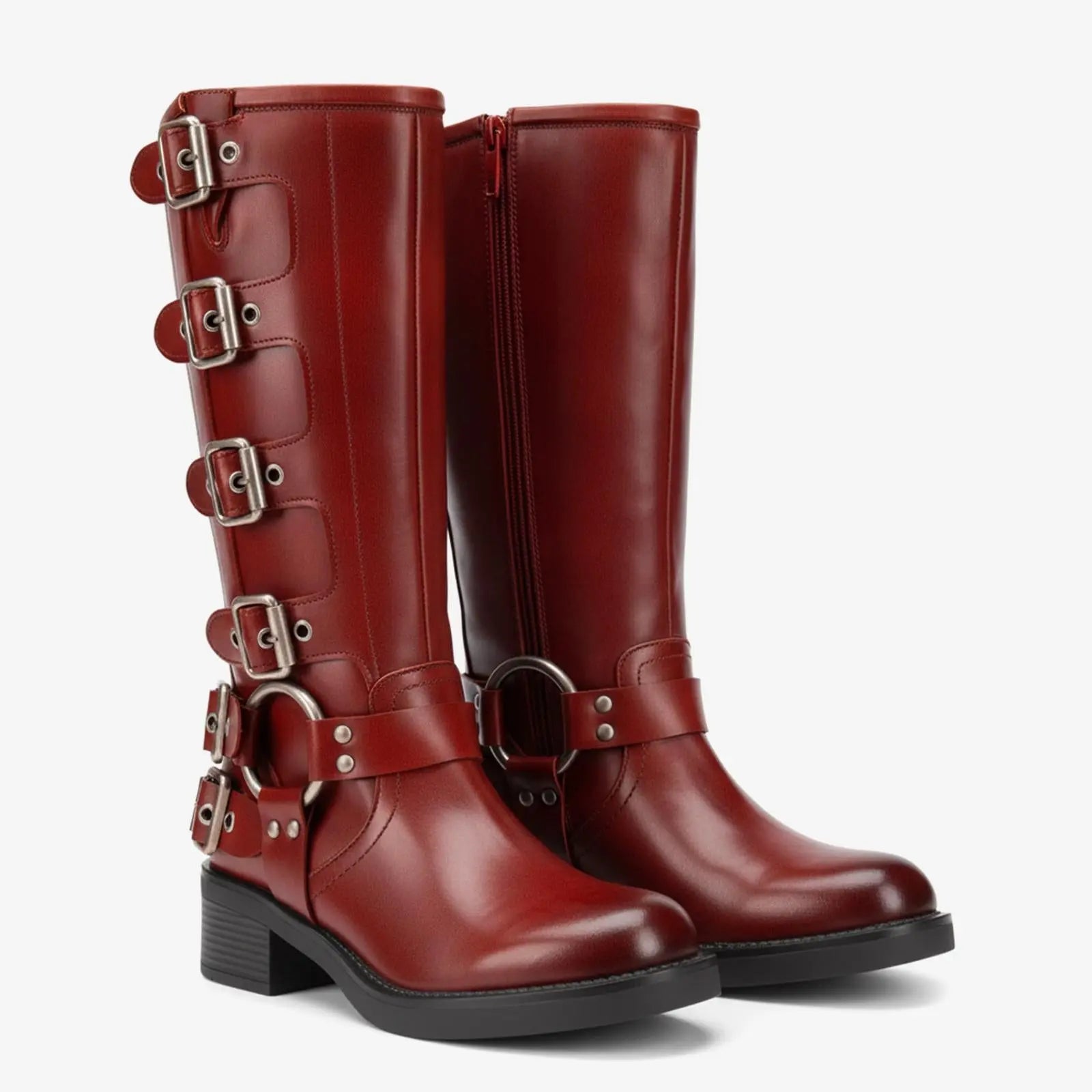 Tuhoomall Vintage Stylish Casual Boots for Women, Comfortable Mid-Calf Square-Toe with Chunky Heel, Adjustable Buckle, All-Season Wear Tuhoomall