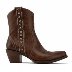 Tuhoomall Retro Ankle Booties with Chunky Heel and Snip-Toe, Distressed Embroidery and Studs for Casual Everyday Style