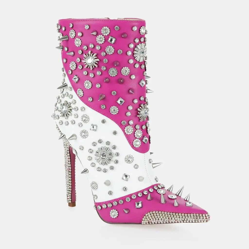 Tuhoomall Glamorous Rhinestone Ankle Boots with Zipper Closure for Stylish Party and Casual Wear Tuhoomall