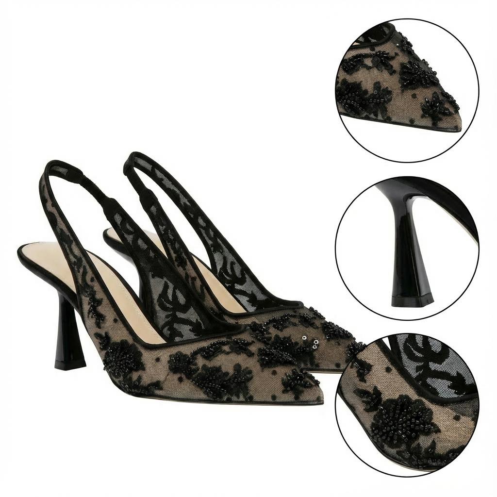 Tuhoomall Stylish Floral High Heels with Beaded Embellishment for Parties, Dancing, and Office Wear Tuhoomall