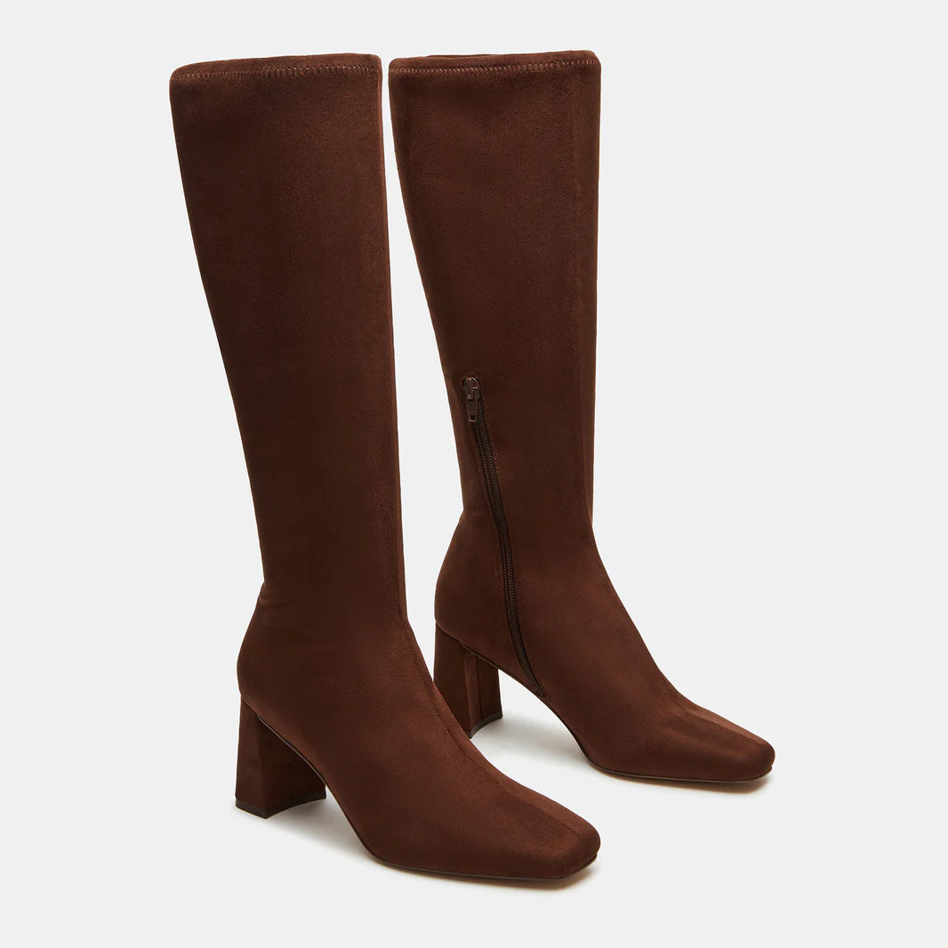 Tuhoomall Knee High Fashion Boot For Parties And Casual Wear, Stylish Solid Color, Mid Chunky Heel, Zipper Closure, Comfortable For All Seasons