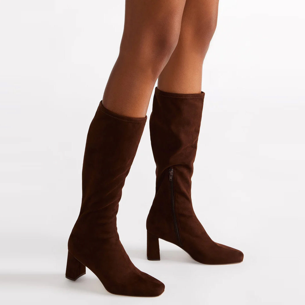 Tuhoomall Knee High Fashion Boot For Parties And Casual Wear, Stylish Solid Color, Mid Chunky Heel, Zipper Closure, Comfortable For All Seasons
