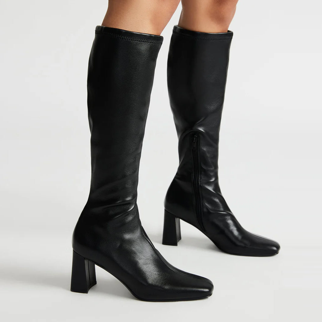Tuhoomall Knee High Fashion Boot For Parties And Casual Wear, Stylish Solid Color, Mid Chunky Heel, Zipper Closure, Comfortable For All Seasons