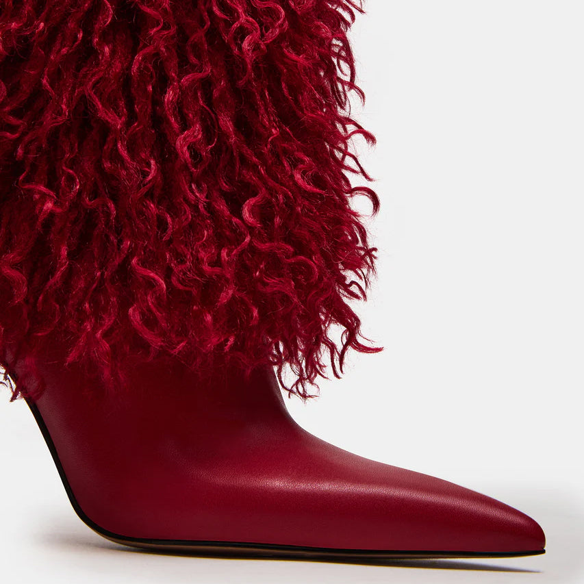 Tuhoomall Knee High Chunky Heeled Boots, Animal Cruelty Free, Elegant Party and Runway Style, Solid Faux Fur Design