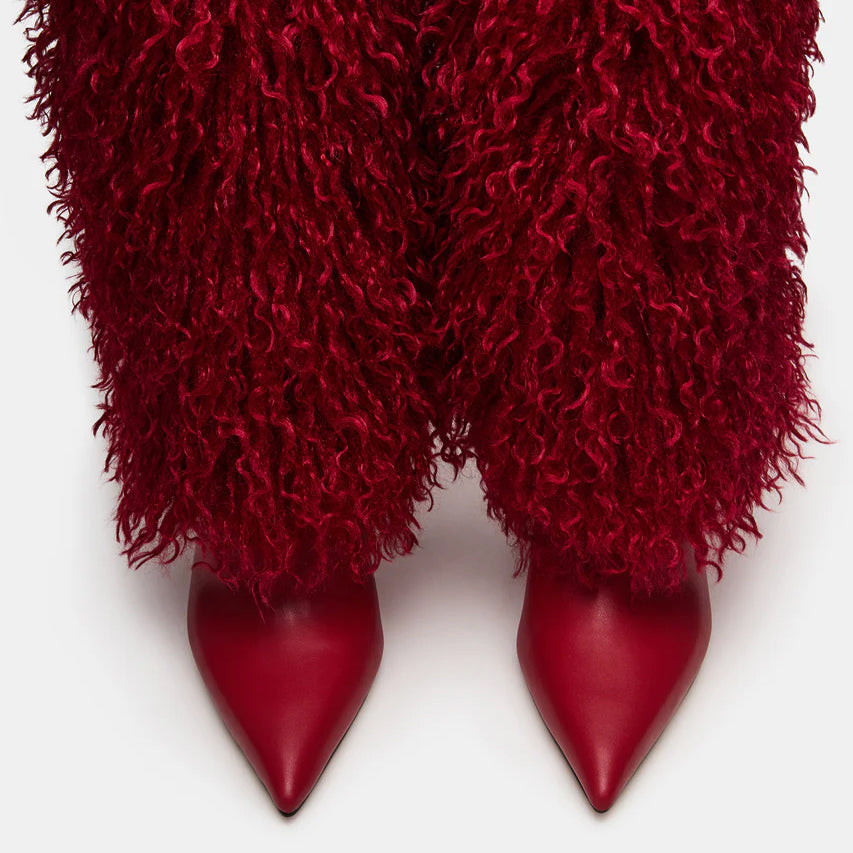 Tuhoomall Knee High Chunky Heeled Boots, Animal Cruelty Free, Elegant Party and Runway Style, Solid Faux Fur Design