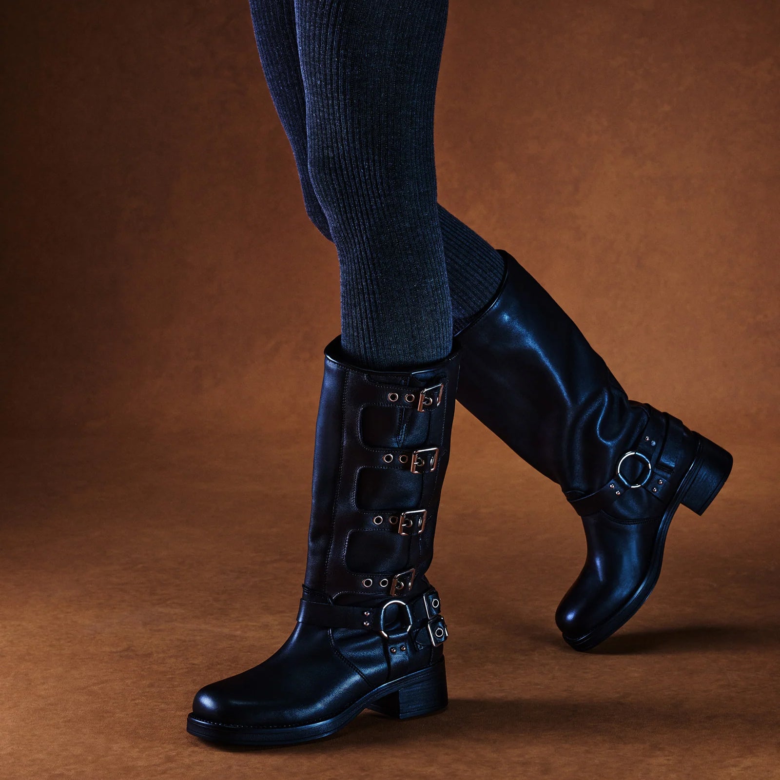 Tuhoomall Vintage Stylish Casual Boots for Women, Comfortable Mid-Calf Square-Toe with Chunky Heel, Adjustable Buckle, All-Season Wear