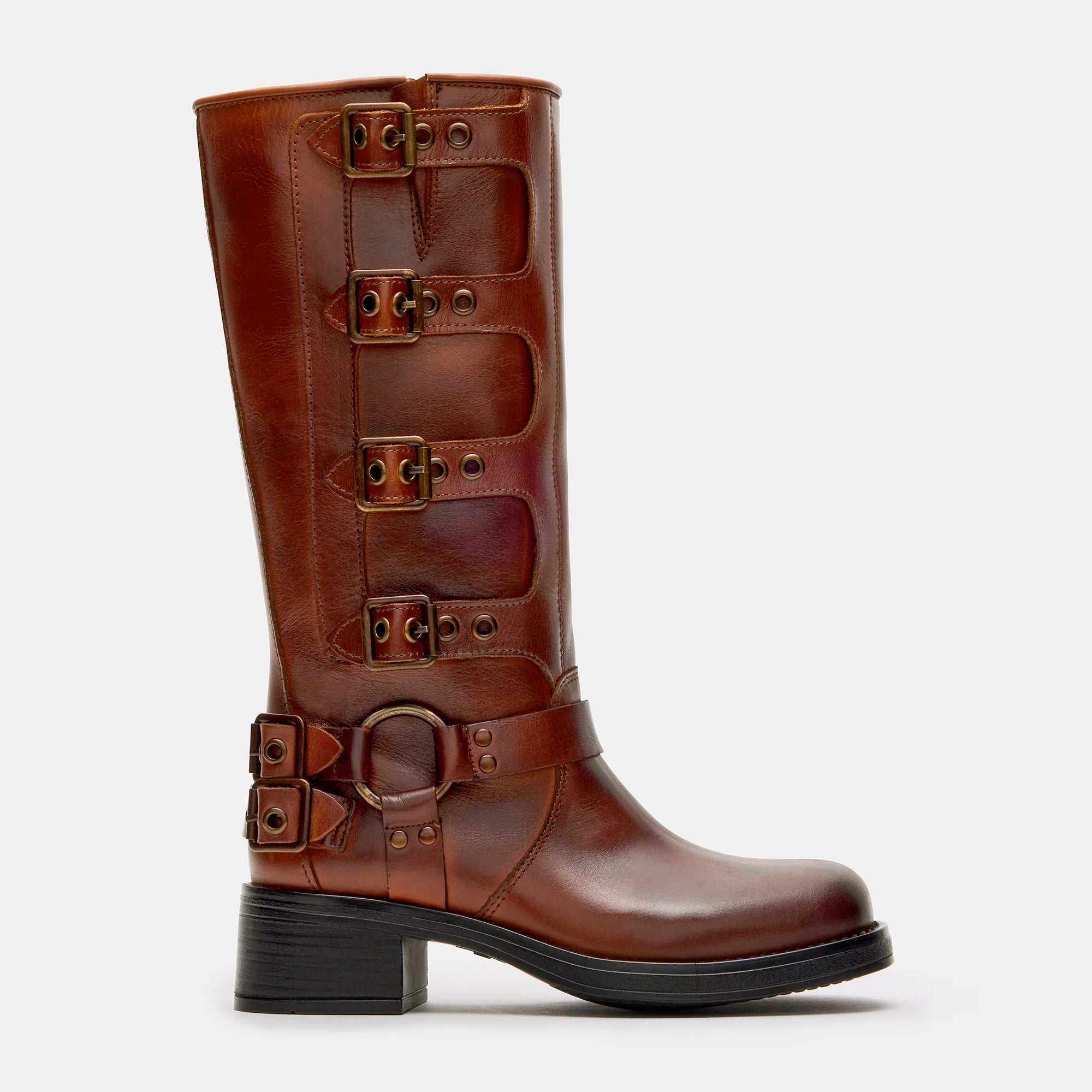 Tuhoomall Vintage Stylish Casual Boots for Women, Comfortable Mid-Calf Square-Toe with Chunky Heel, Adjustable Buckle, All-Season Wear