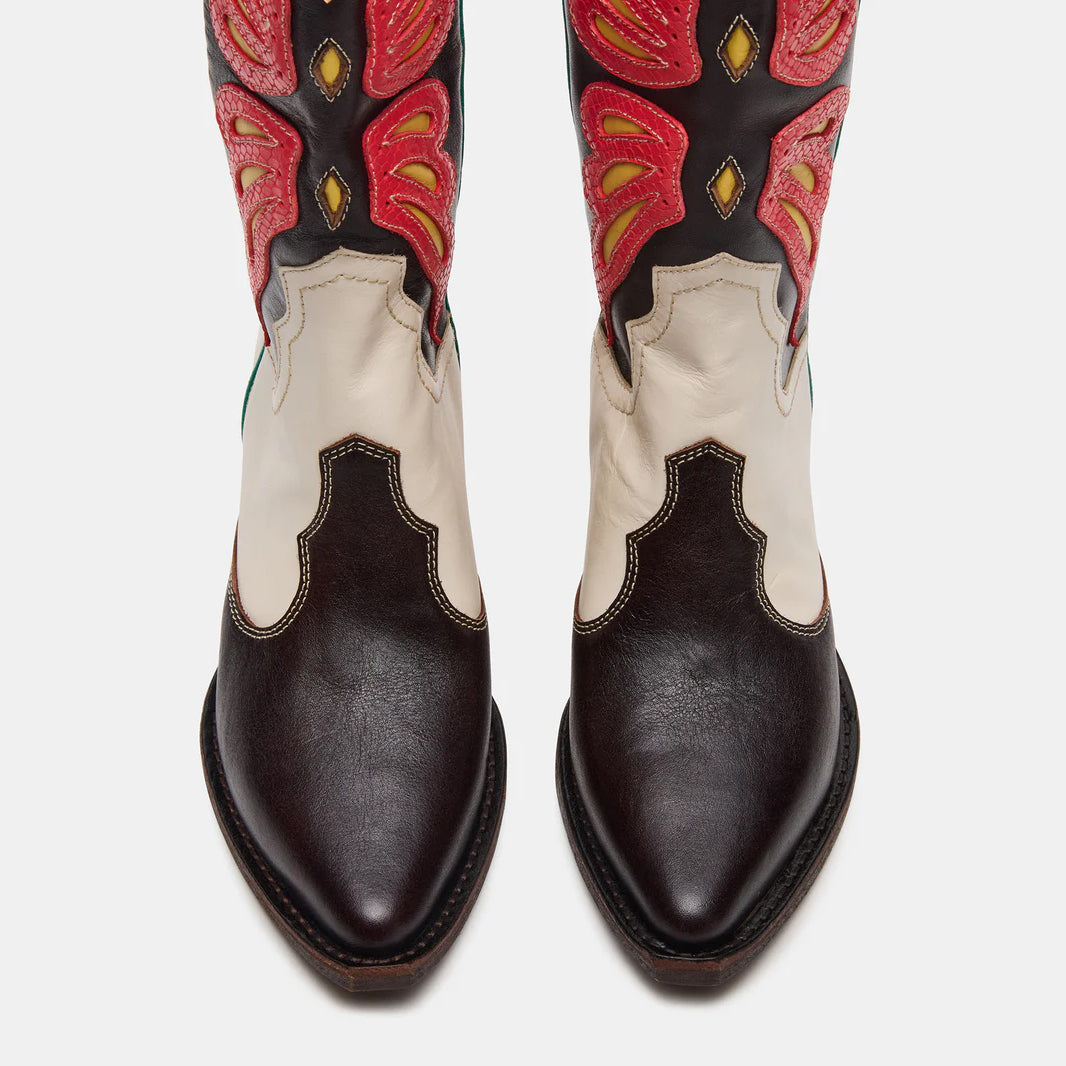 Tuhoomall Western Cowboy Boots for Women, Floral and Animal Print, Chunky Heels, Perfect for Parties and Fashion Events, Easy Slip-On Style