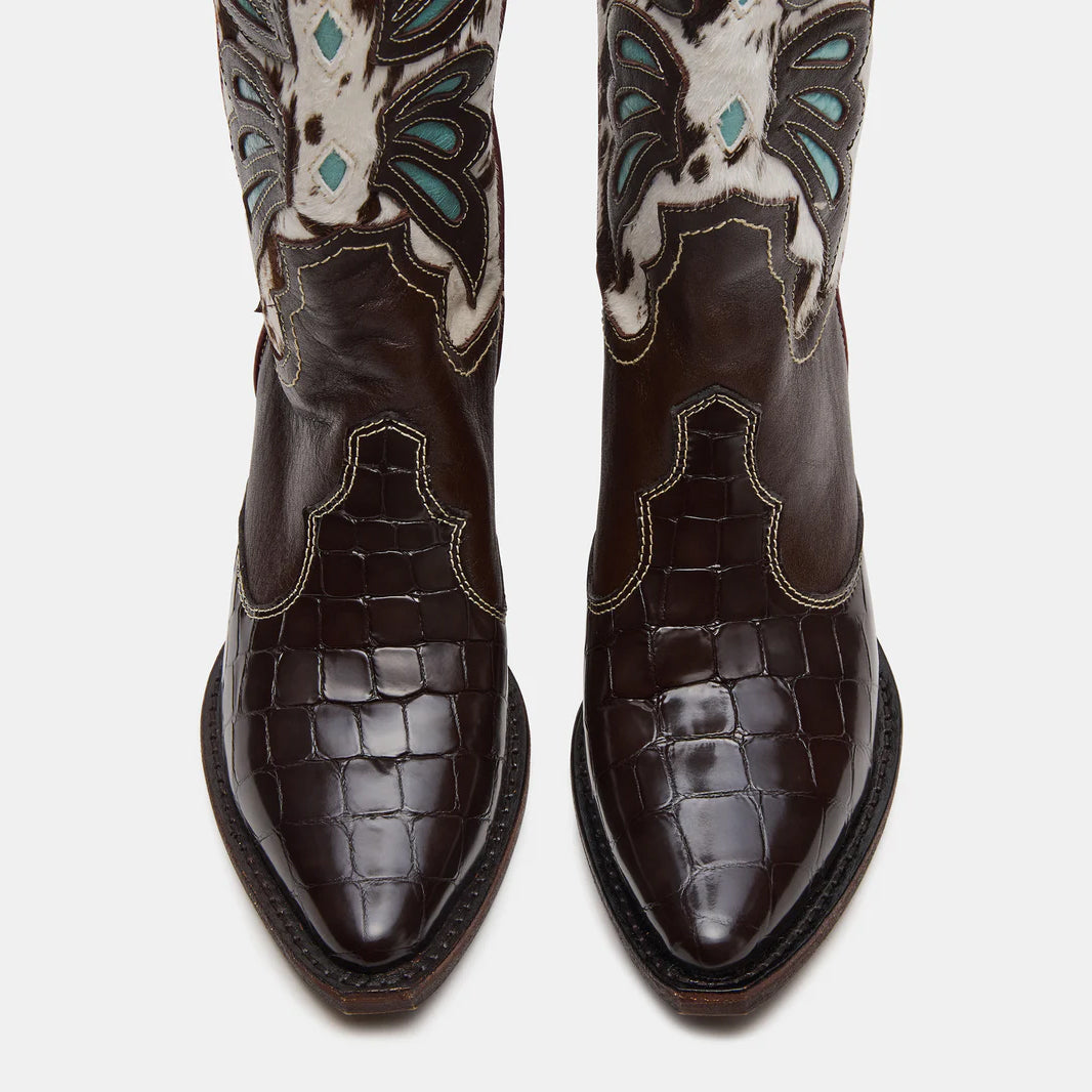 Tuhoomall Western Cowboy Boots for Women, Floral and Animal Print, Chunky Heels, Perfect for Parties and Fashion Events, Easy Slip-On Style