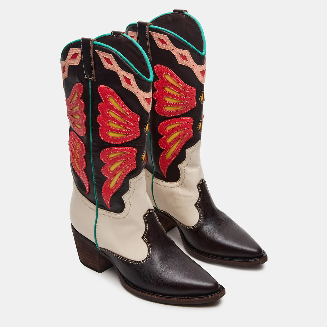 Tuhoomall Western Cowboy Boots for Women, Floral and Animal Print, Chunky Heels, Perfect for Parties and Fashion Events, Easy Slip-On Style