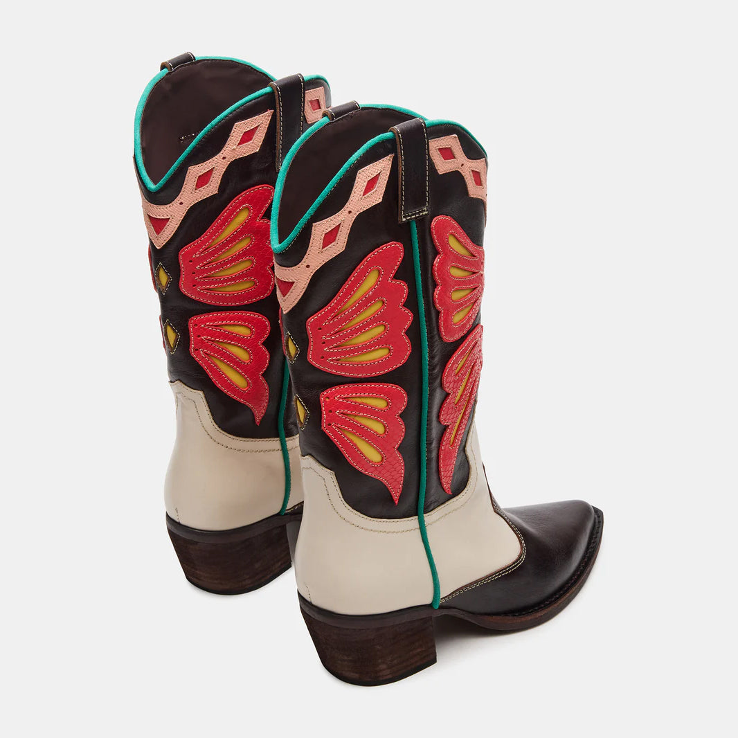 Tuhoomall Western Cowboy Boots for Women, Floral and Animal Print, Chunky Heels, Perfect for Parties and Fashion Events, Easy Slip-On Style