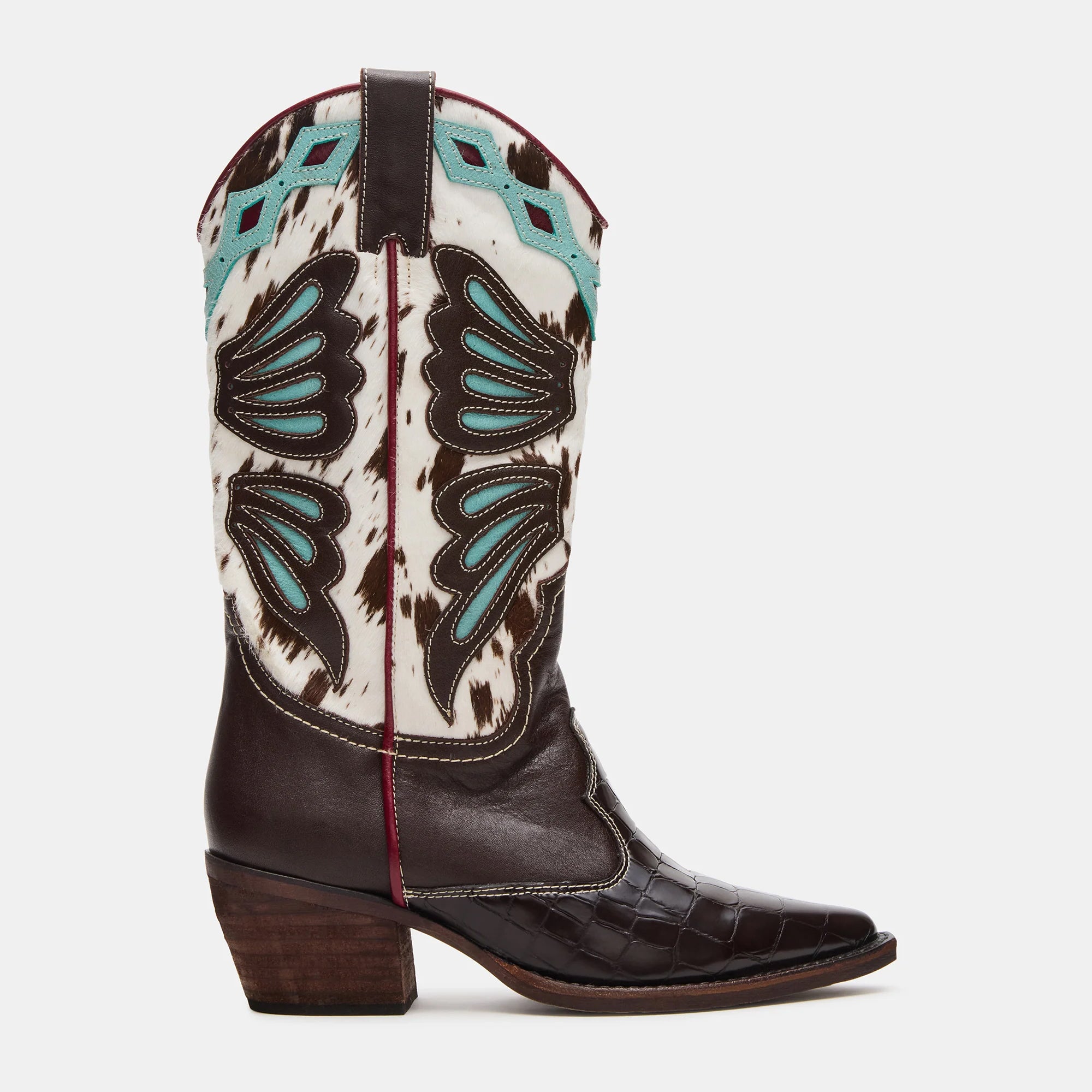 Tuhoomall Western Cowboy Boots for Women, Floral and Animal Print, Chunky Heels, Perfect for Parties and Fashion Events, Easy Slip-On Style