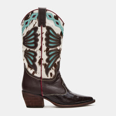 Tuhoomall Western Cowboy Boots for Women, Floral and Animal Print, Chunky Heels, Perfect for Parties and Fashion Events, Easy Slip-On Style
