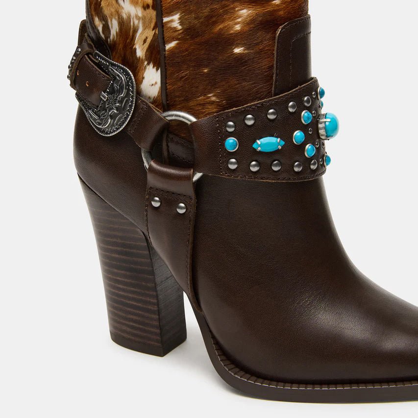 Tuhoomall Western Cowboy Knee High Boots for Women with Studs and Metal Buckle, Chunky Heel for Casual, Theme Parties and Performances